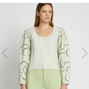 $228 7 For All Mankind Mint Green balloon sleeve eyelet blouse